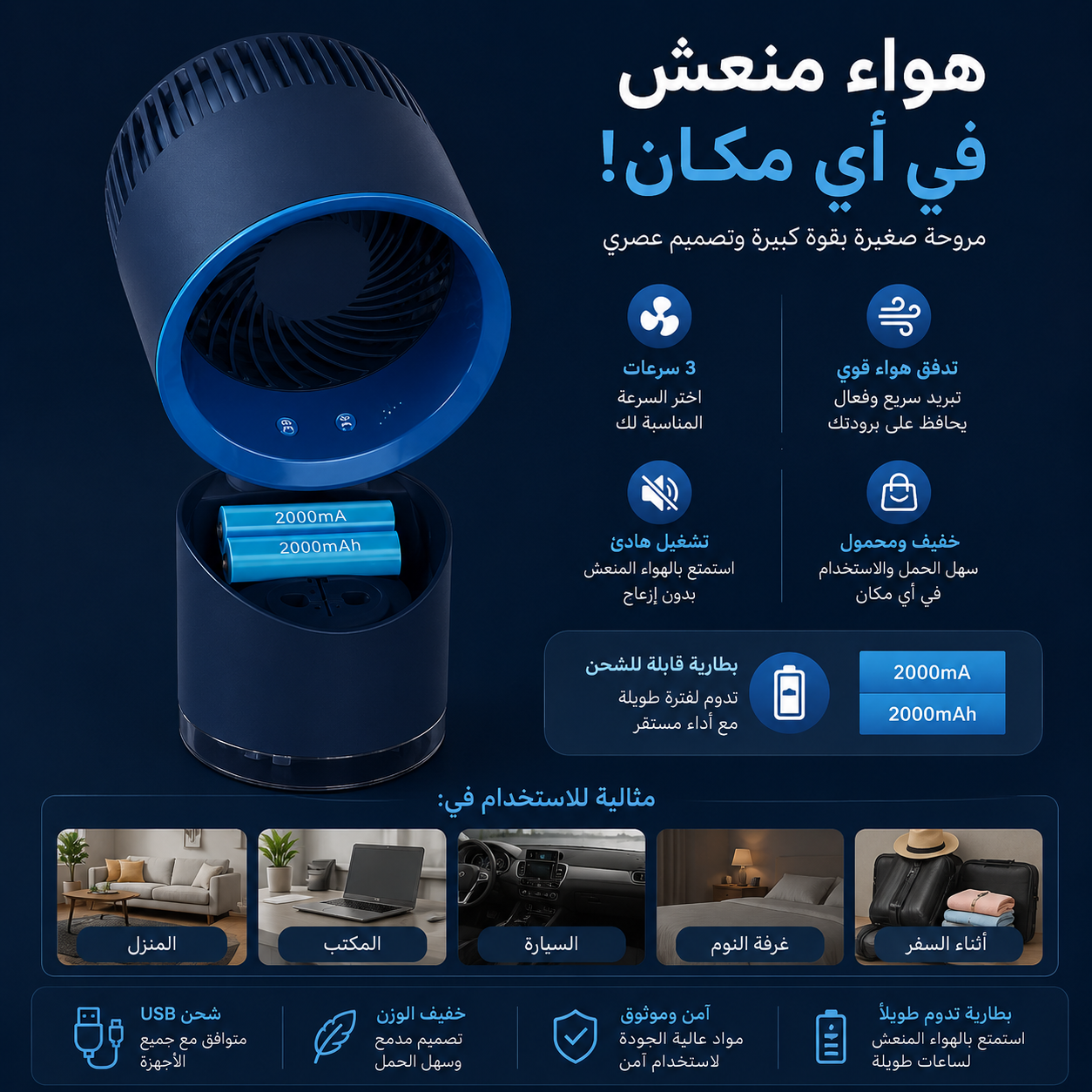 mini rafraîchisseur d'air portable avec ventilateur/مبرد هواء صغير محمول مزود بمروحة