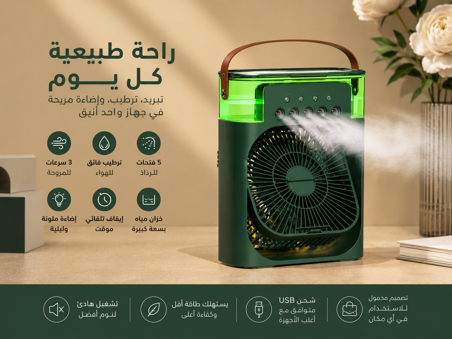Mini Rafraîchisseur d'Air Portable 3-en-1/مبرد هواء صغير محمول 3 في 1