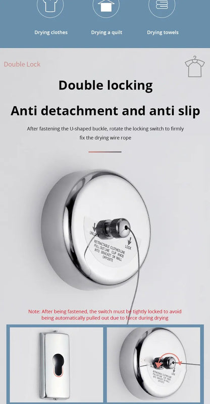 Wall-mounted Clothes Line Windproof 2.8m Adjustable Strength