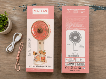 Ventilateur de bureau portable à main avec éclairage LED intégré /مروحة مكتبية ويدوية محمولة مع إضاءة LED مدمجة