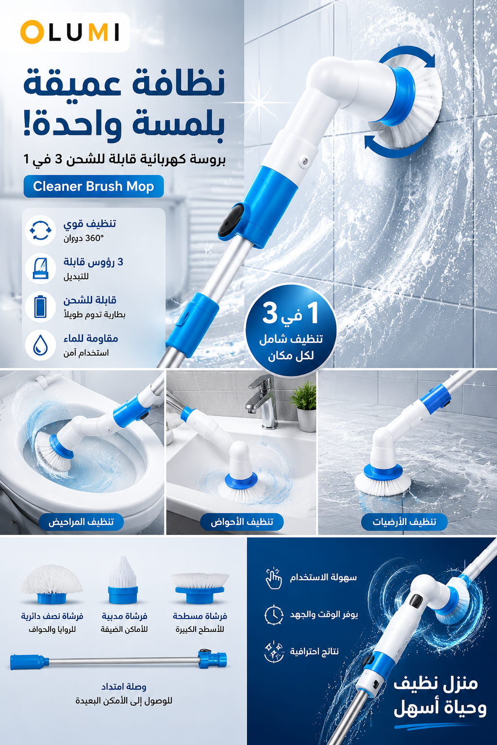 Brosse Électrique Rechargeable 3 en 1 - Cleaner Brush Mop