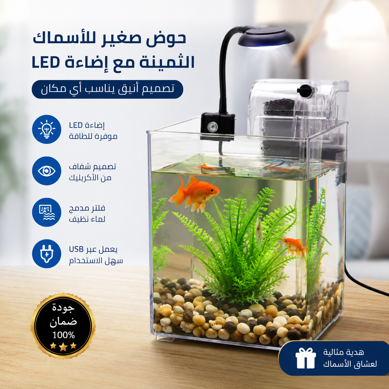 Petit aquarium de poissons précieux avec lumière LED