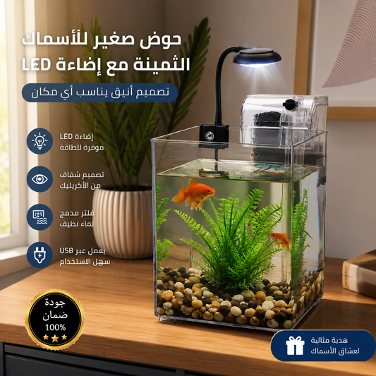 Petit aquarium de poissons précieux avec lumière LED