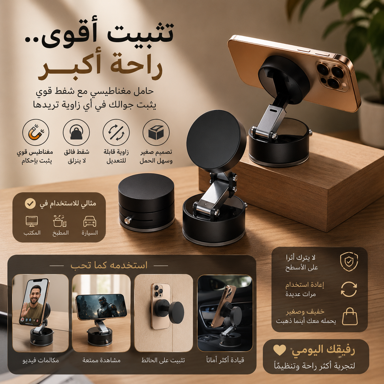 Support Téléphone Magnétique Double Face pour Voiture / حامل هاتف مغناطيسي ثنائي الوجه للسيارة