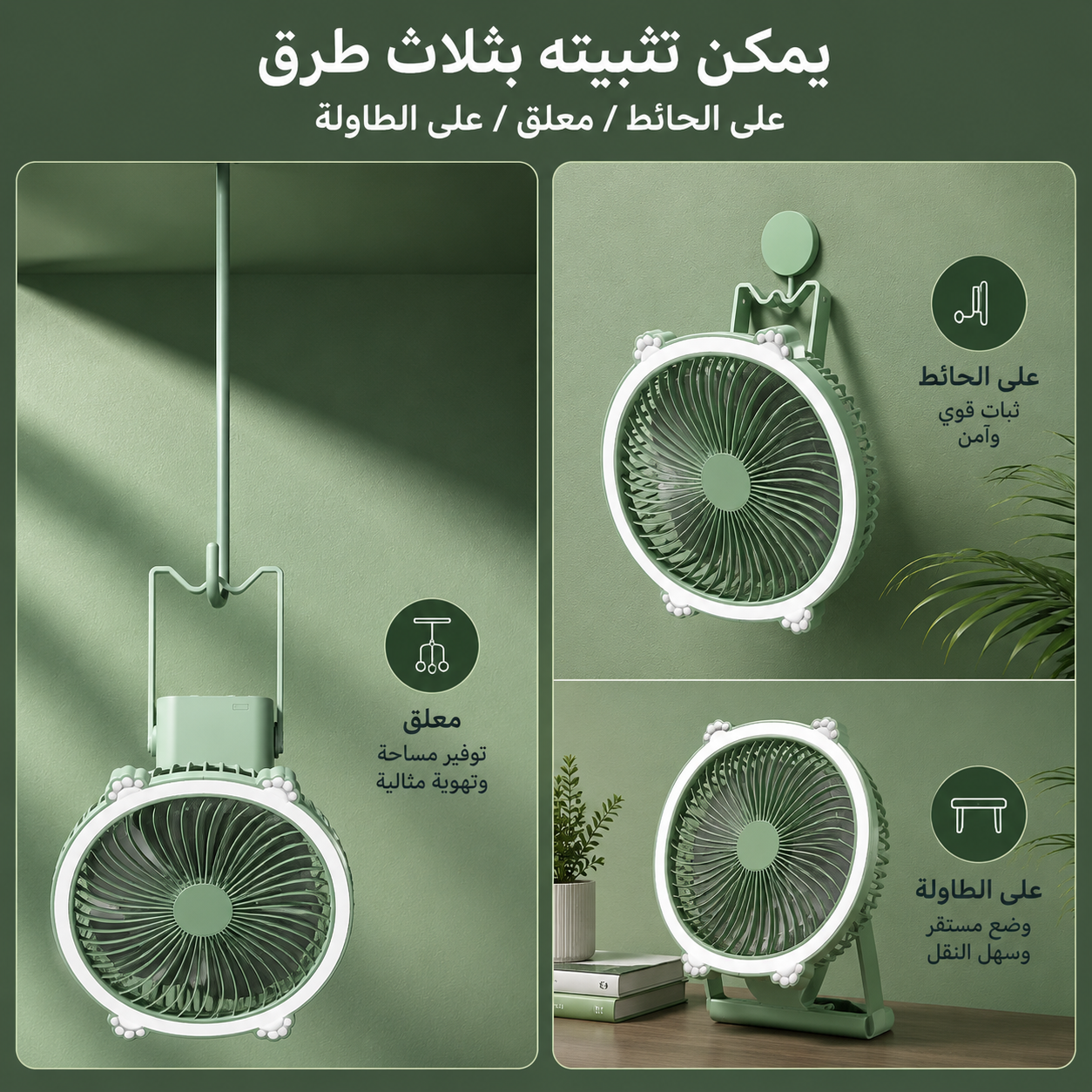 Mini Ventilateur LED Multifonction 3-en-1 / LED مروحة صغيرة متعددة الوظائف مزودة بإضاءة